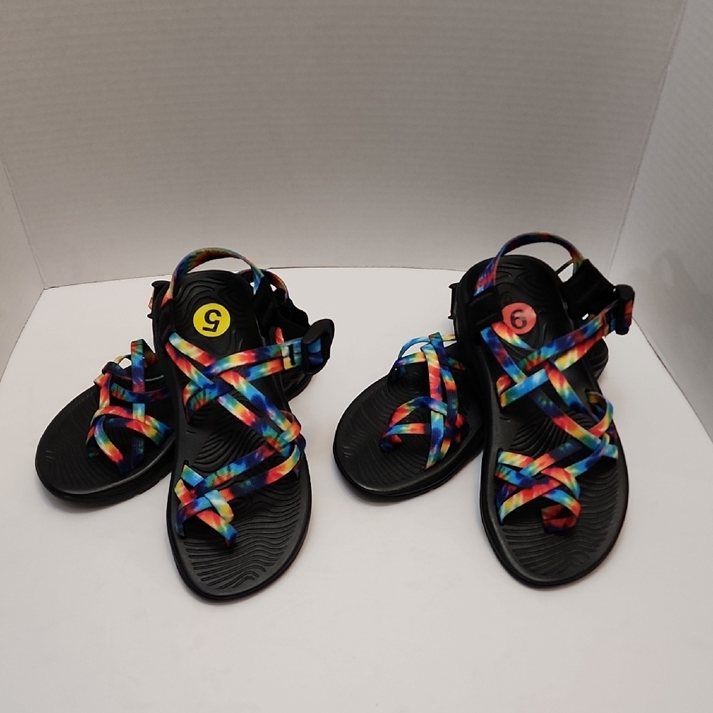Chaco Women's Black Sandals with Rainbow Straps